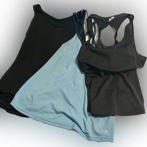 GUC Lot of THREE 3 workout athletic racer tanks Under Armour HeatGear